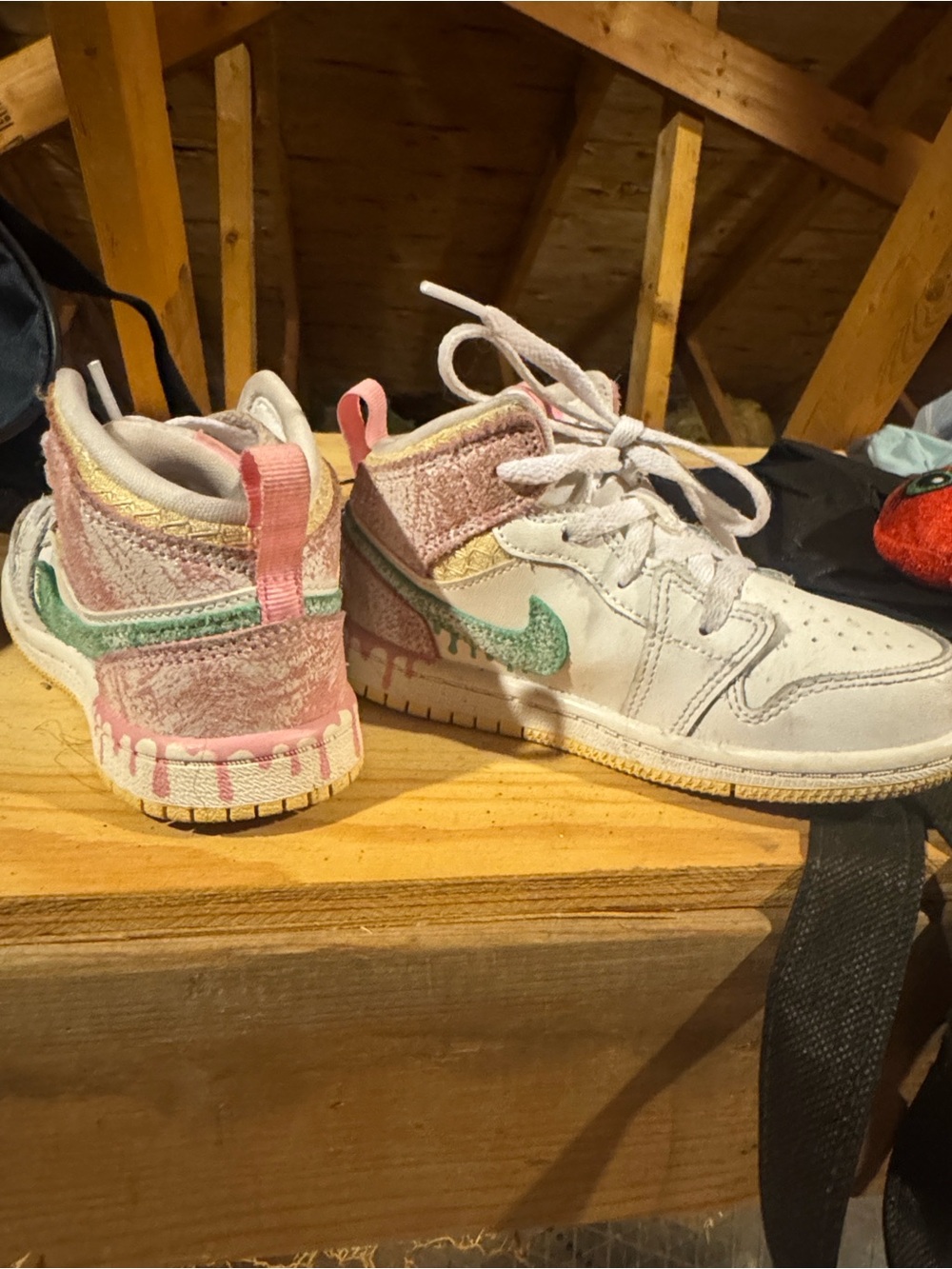 Nike Kids White High-Top Sneakers with Multicolor Swoosh